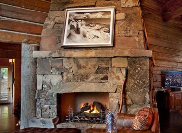 Log home fireplace