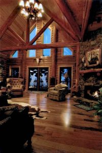 High Ceiling Living Room with Fireplace - Lake Font