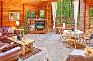 Log Home Living Area - Rock Castle