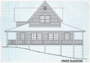 Log Home Front Elevation - Rock Castle