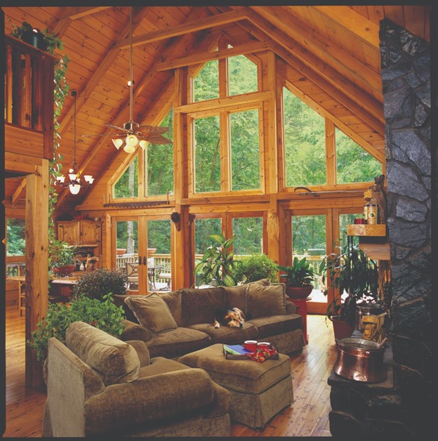 Small Log Cabin House with High Vaulted Ceilings