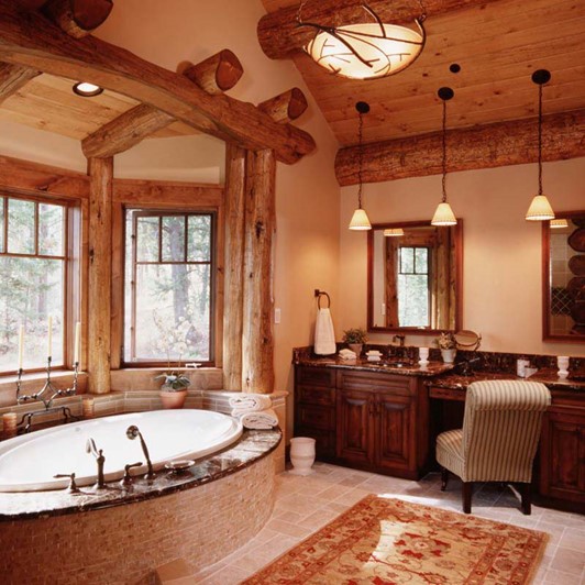 Spa Like Bathroom Features Inside a Log Cabin