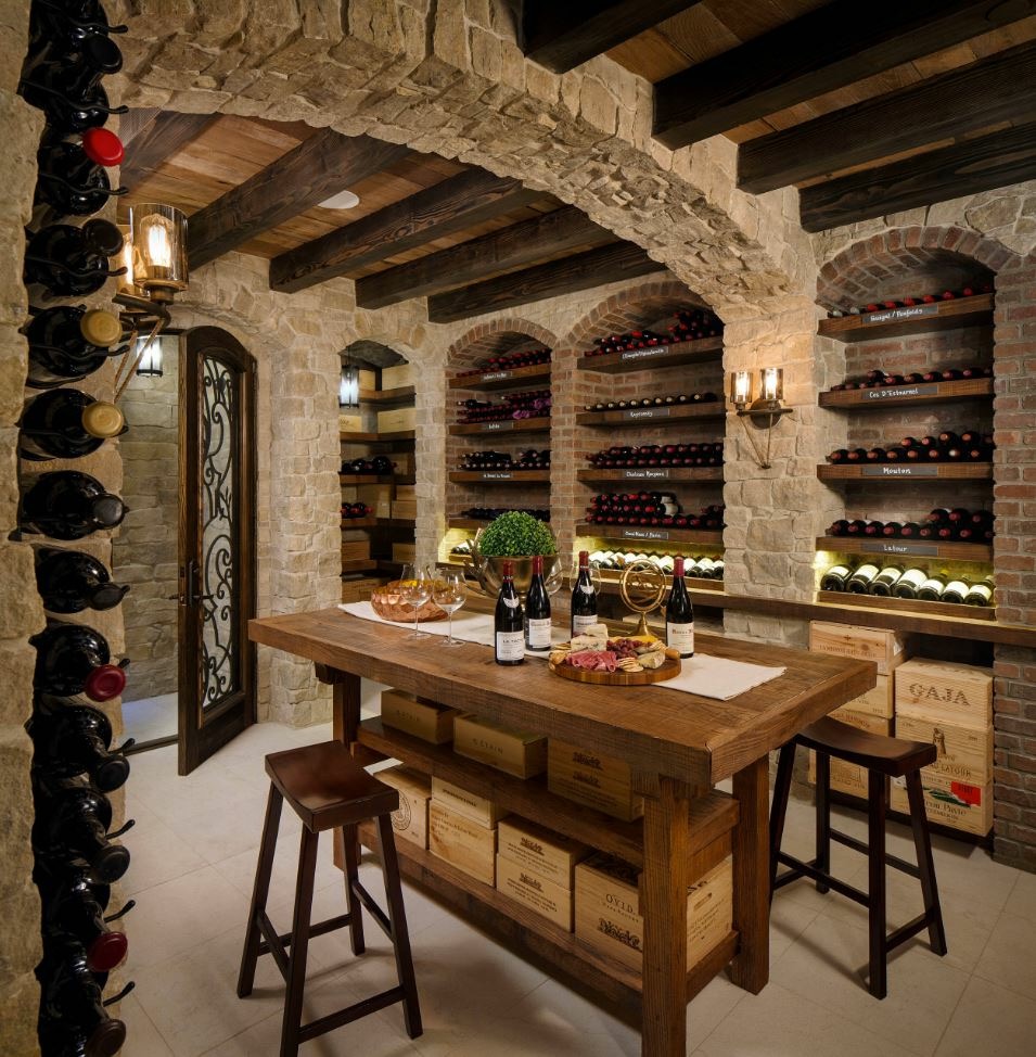 Log home wine cellar