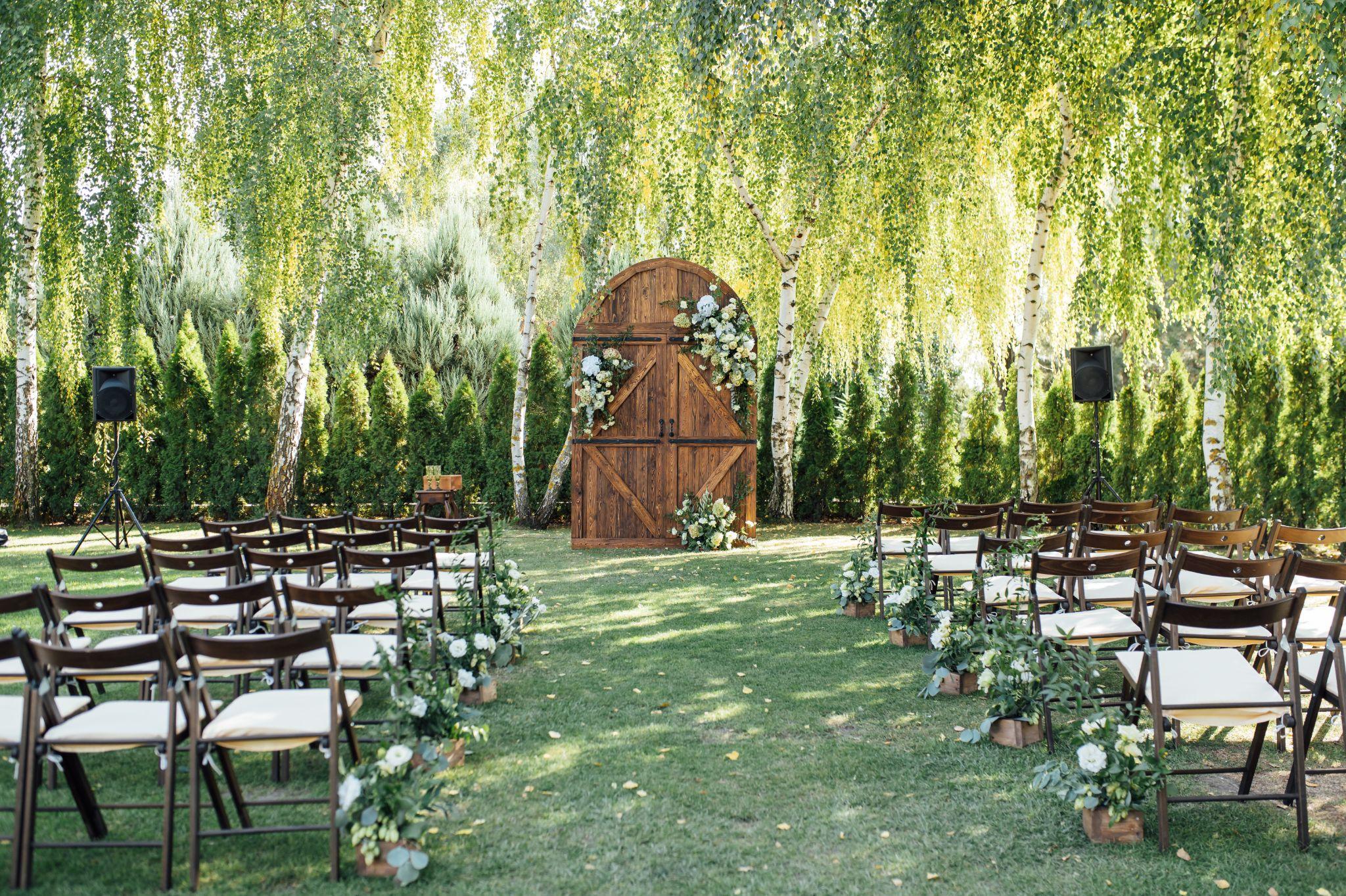 Beautiful rustic wedding ceremony set up