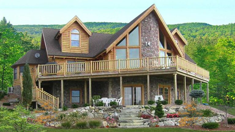 Beautiful log cabin with stonework by eLoghomes