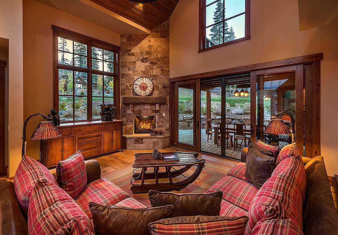 Log cabin with a rustic interior living room